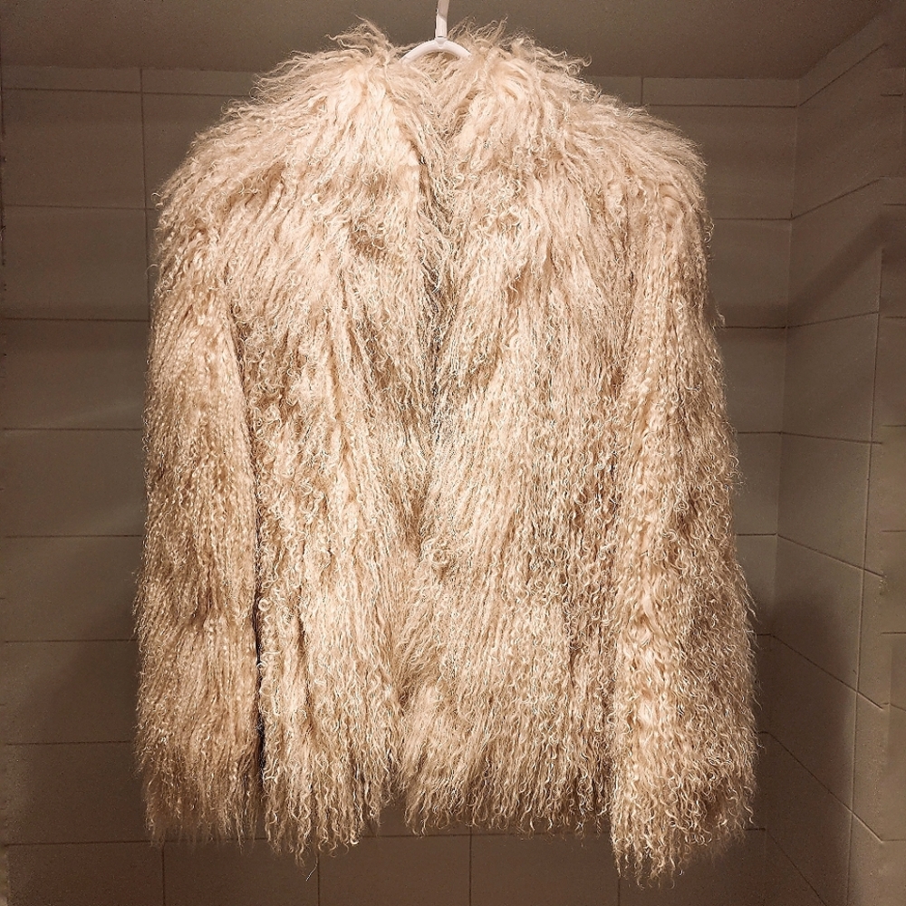 Neiman Marcus Curly Mongolian Shag Coat